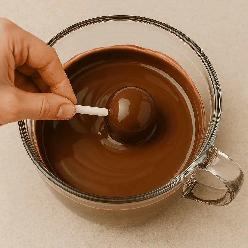 Dip and decorate: Melt the chocolate coating according to package directions. Dip each pop to coat fully, gently tap off excess, and decorate with sprinkles. Stand them upright in a styrofoam block or drying stand.