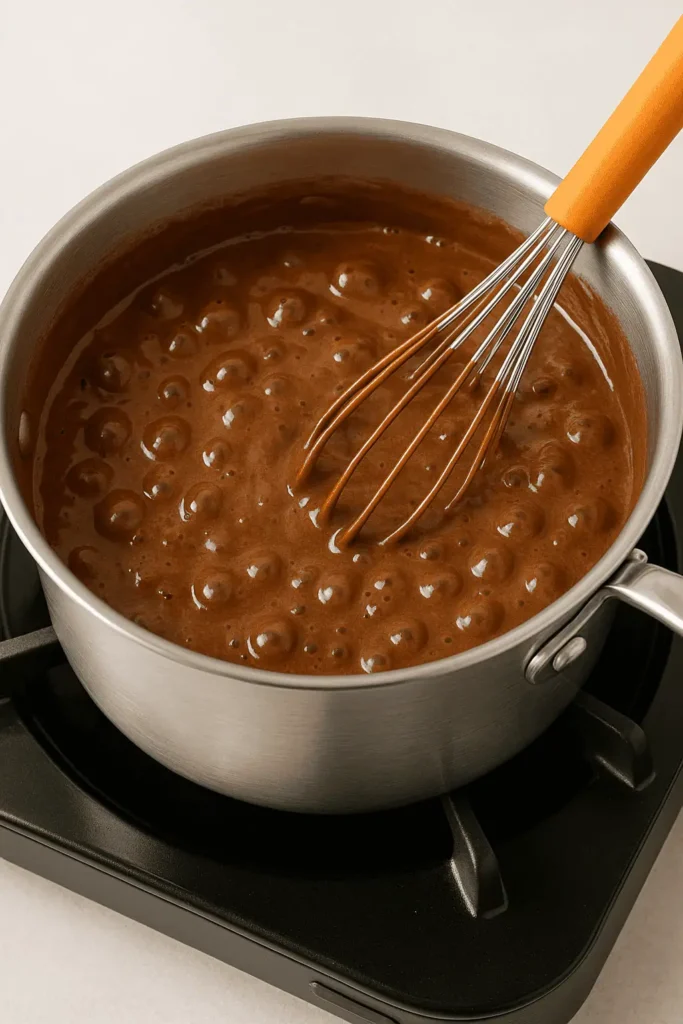 Place saucepan over medium heat and cook, whisking constantly, until mixture thickens and starts to bubble (about 5–8 minutes).