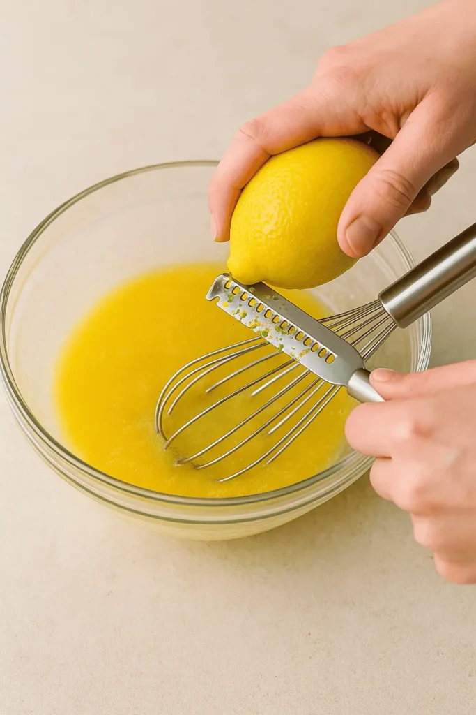 Make lemon filling: In a medium bowl, whisk together eggs, sugar, lemon juice, zest, and flour until smooth.