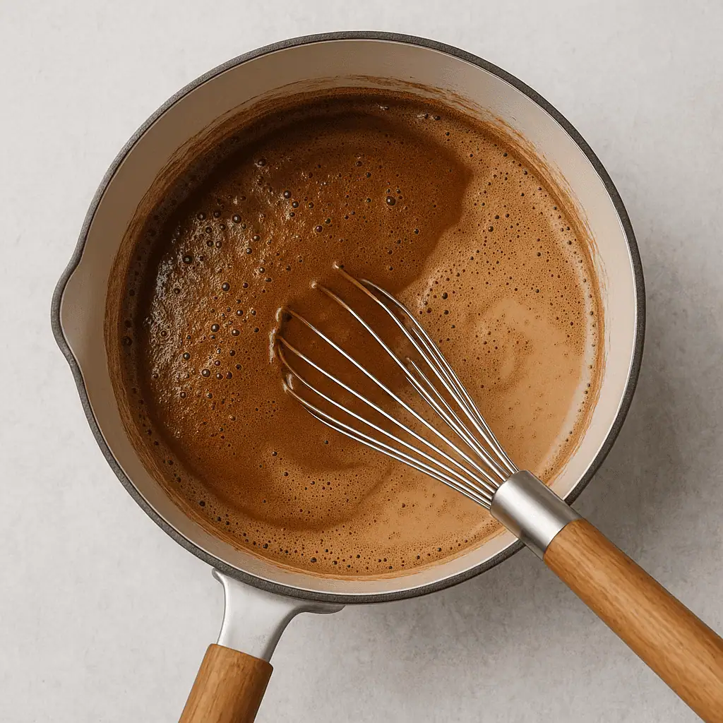 In a medium saucepan over medium heat, whisk together the milk, sugar, cocoa powder, and espresso powder. Warm gently until sugar is dissolved and the mixture is smooth. Do not boil.