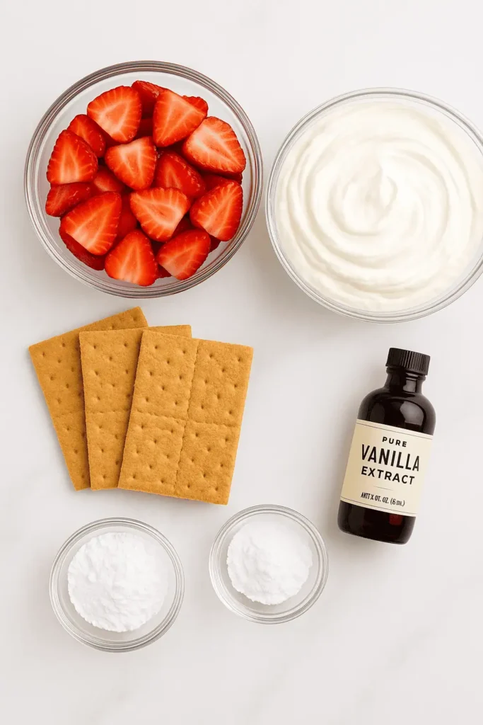 Neatly arranged ingredients on a clean kitchen counter