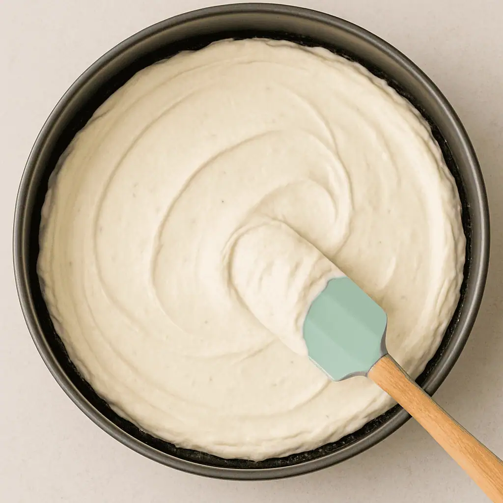 Spread the filling evenly over the chilled crust. Smooth the top.