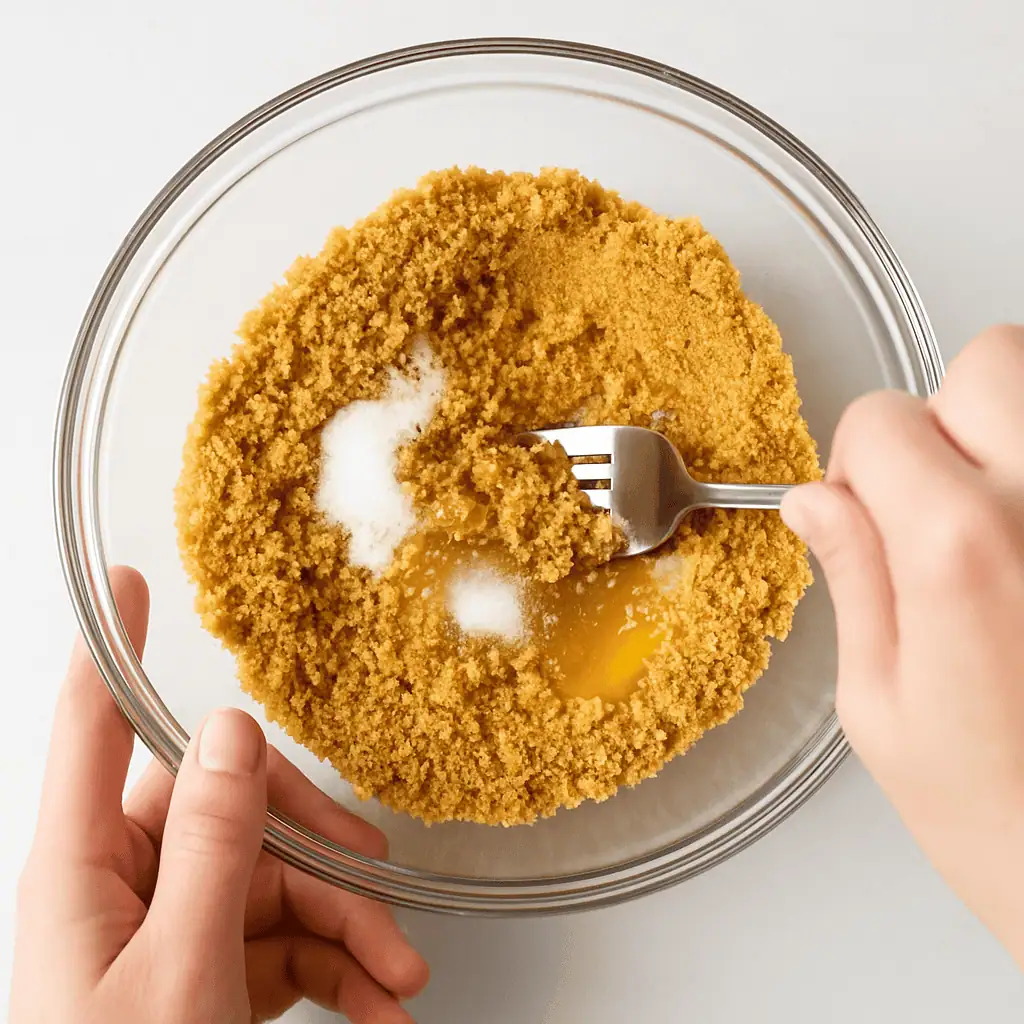 1. In a bowl, combine graham cracker crumbs, melted butter, and sugar. Mix until crumbs are evenly coated.
