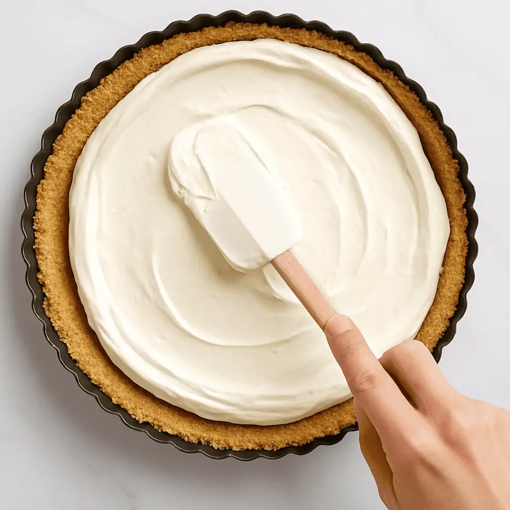 Spoon the filling into the chilled crust and smooth the top evenly.