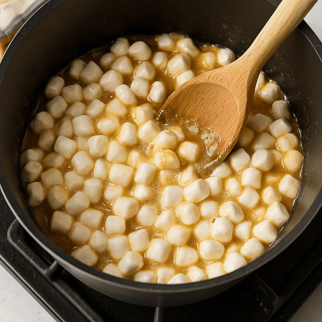Add Marshmallows: Add 2 cups of mini marshmallows to the pot and stir until completely melted and combined.