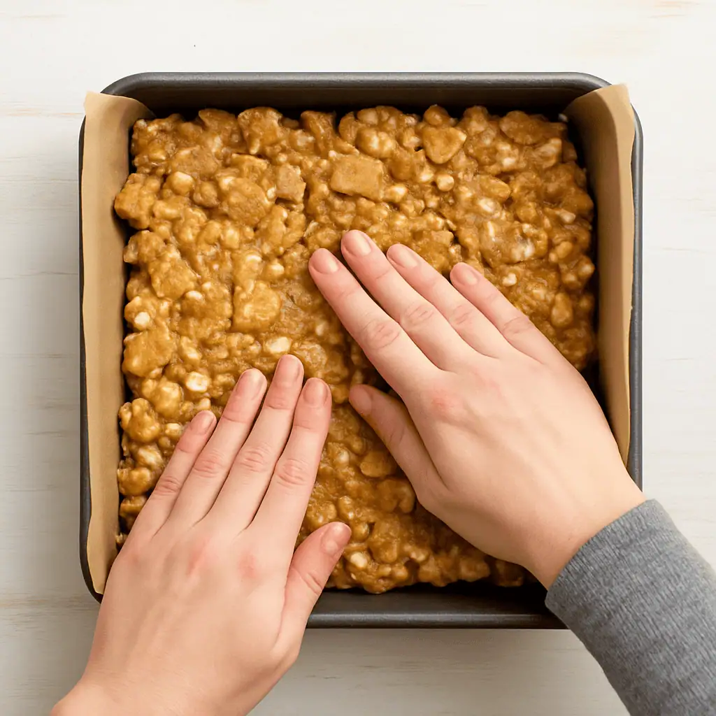 Press Into Pan: Gently press the mixture evenly into your prepared pan.