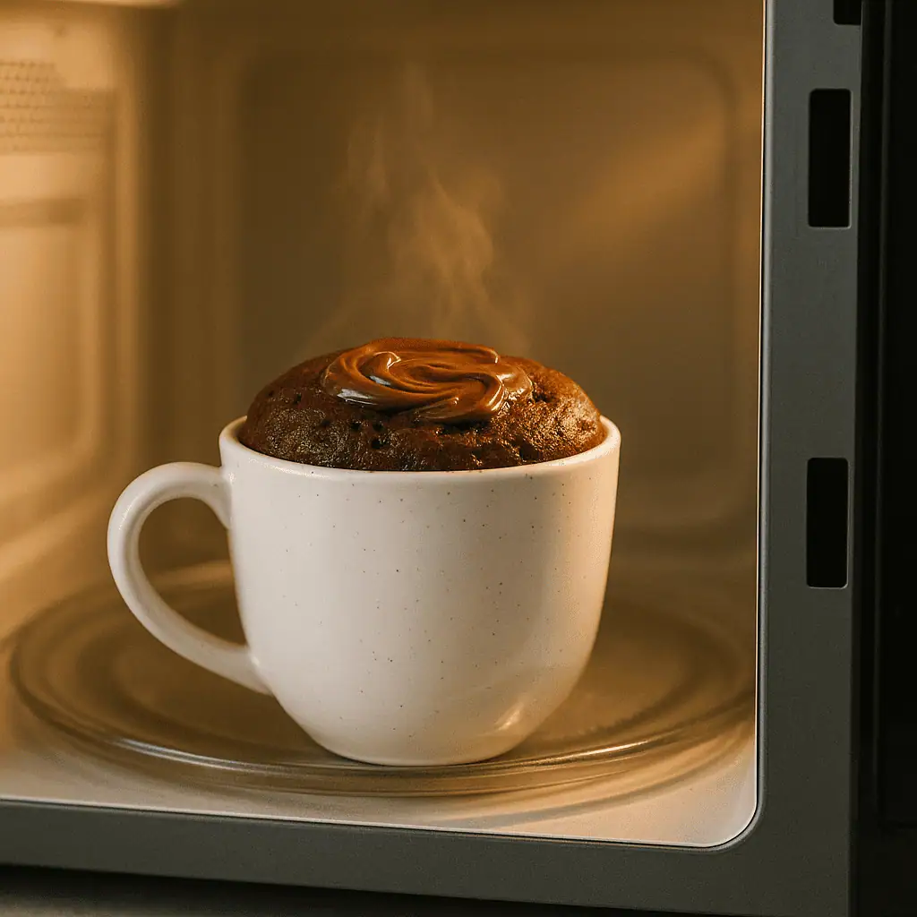 Microwave on high for 60-90 seconds, or until the cake has risen and is just set on top.
