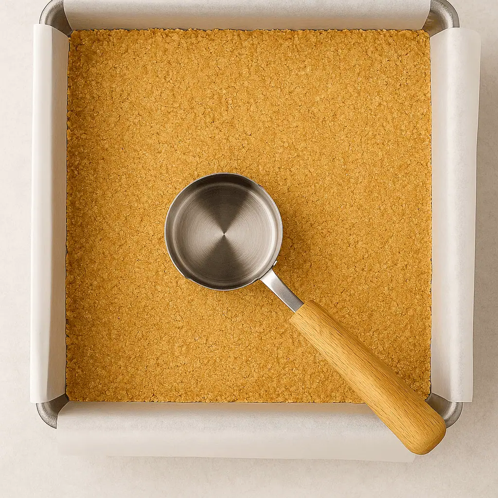 Prep the crust: In a medium bowl, mix graham cracker crumbs, sugar, and melted butter until it looks like wet sand. Press firmly into an 8x8-inch baking pan lined with parchment. Freeze while you make the filling.