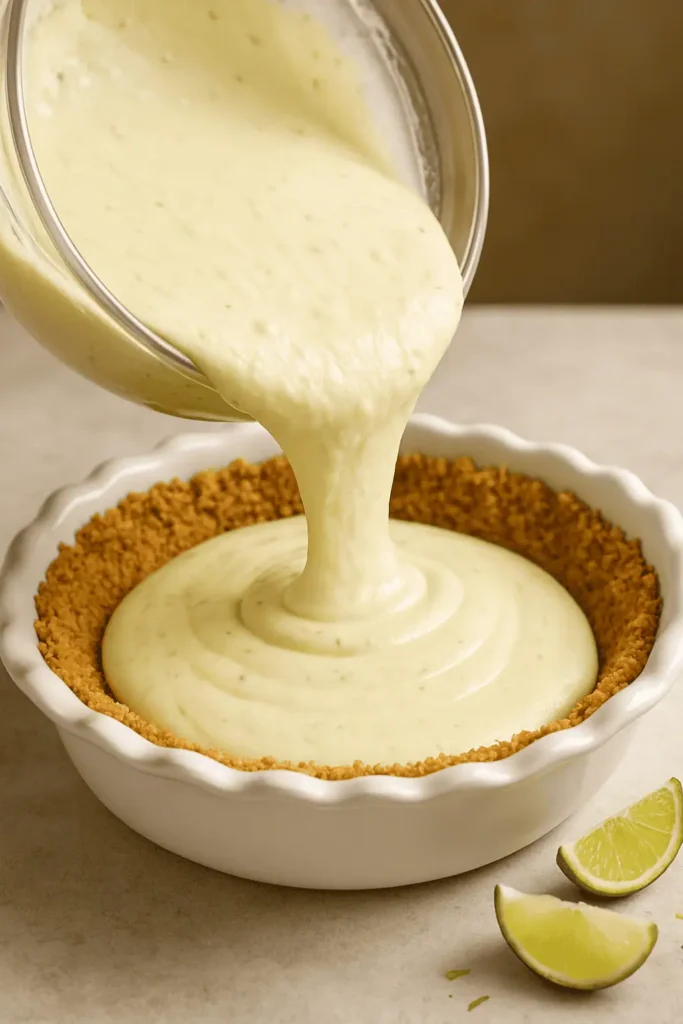 Assemble: Pour filling into cooled crust. Smooth the top.