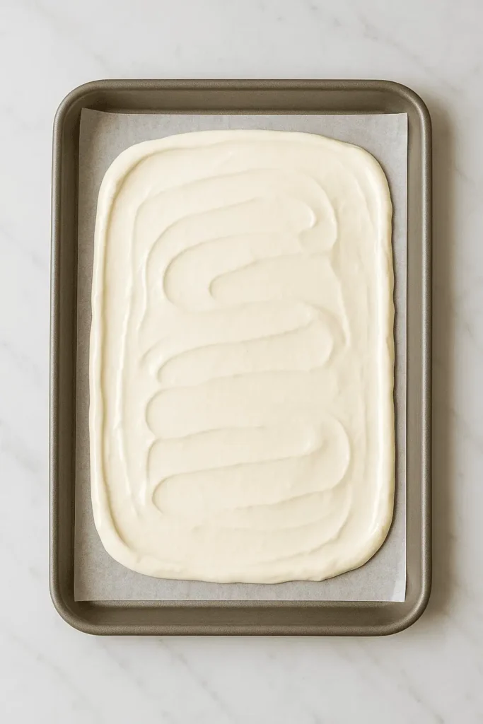 Spread the yogurt mixture evenly (about 1/4 inch thick) onto the parchment.