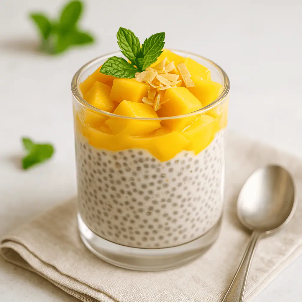 Top with more mango, toasted coconut, and mint if desired.