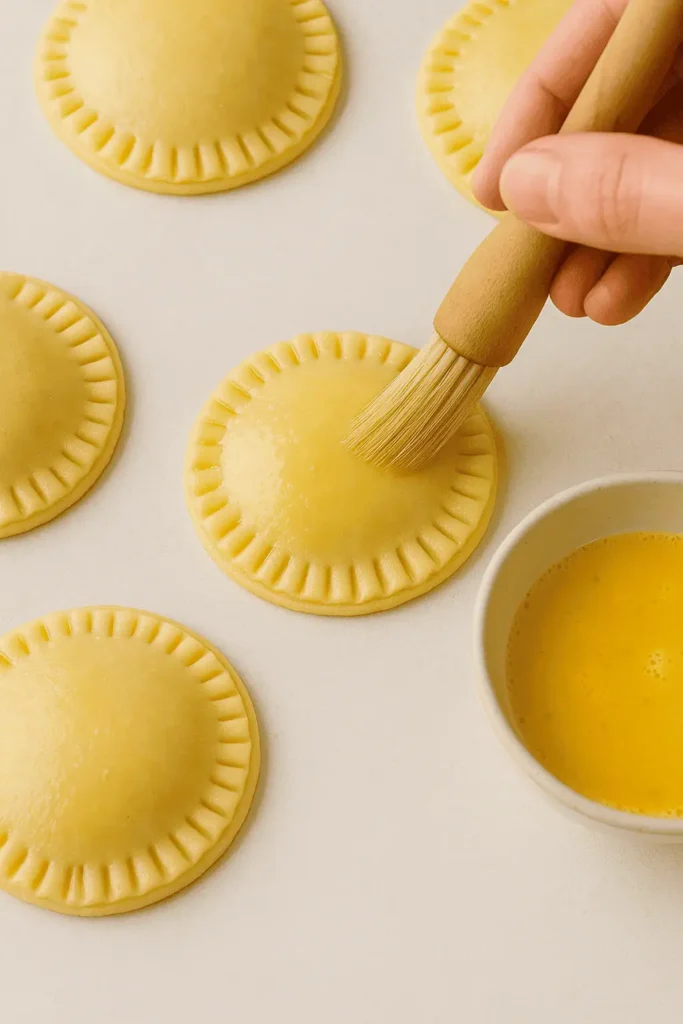 Beat the egg and brush the tops of each pie with the egg wash.