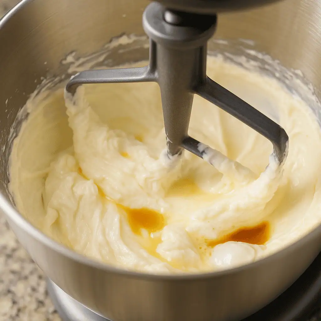 Beat the filling: In a large bowl, beat the softened cream cheese, powdered sugar, vanilla, and lemon juice until creamy and smooth.