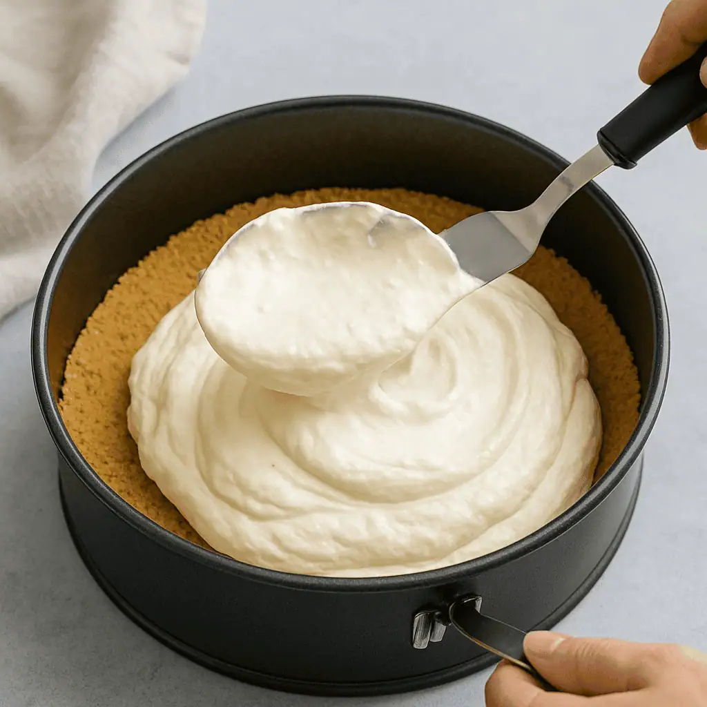 4. Assemble: Spoon the filling over the chilled crust, smoothing the top. Chill in the refrigerator for at least 6 hours, or overnight for best results.