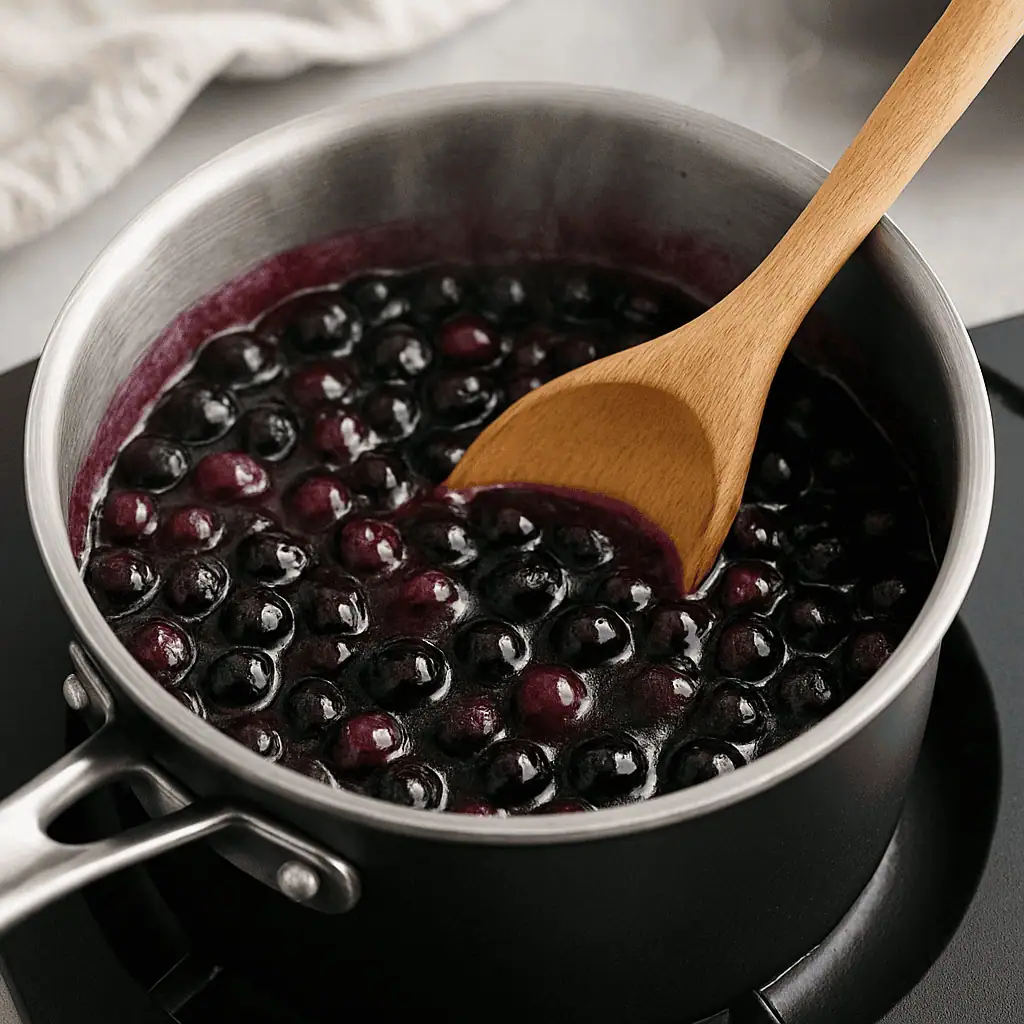 Make the topping: In a small saucepan, heat blueberries and sugar over medium heat until juices release. Stir in cornstarch slurry and simmer until thickened, about 3 minutes. Add lemon zest. Let cool completely before spooning over the cheesecake.