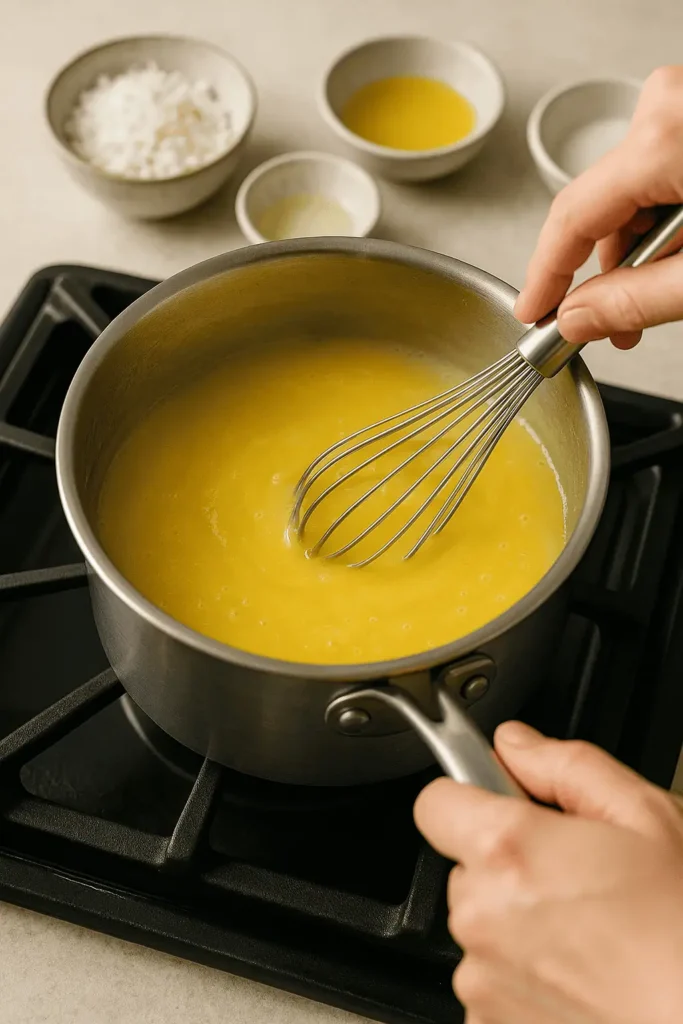 Make the curd: In a medium saucepan over medium heat, whisk together sweetened condensed milk, egg yolks, pineapple juice, and lime zest. Cook, stirring constantly, until thickened (about 7–10 minutes).