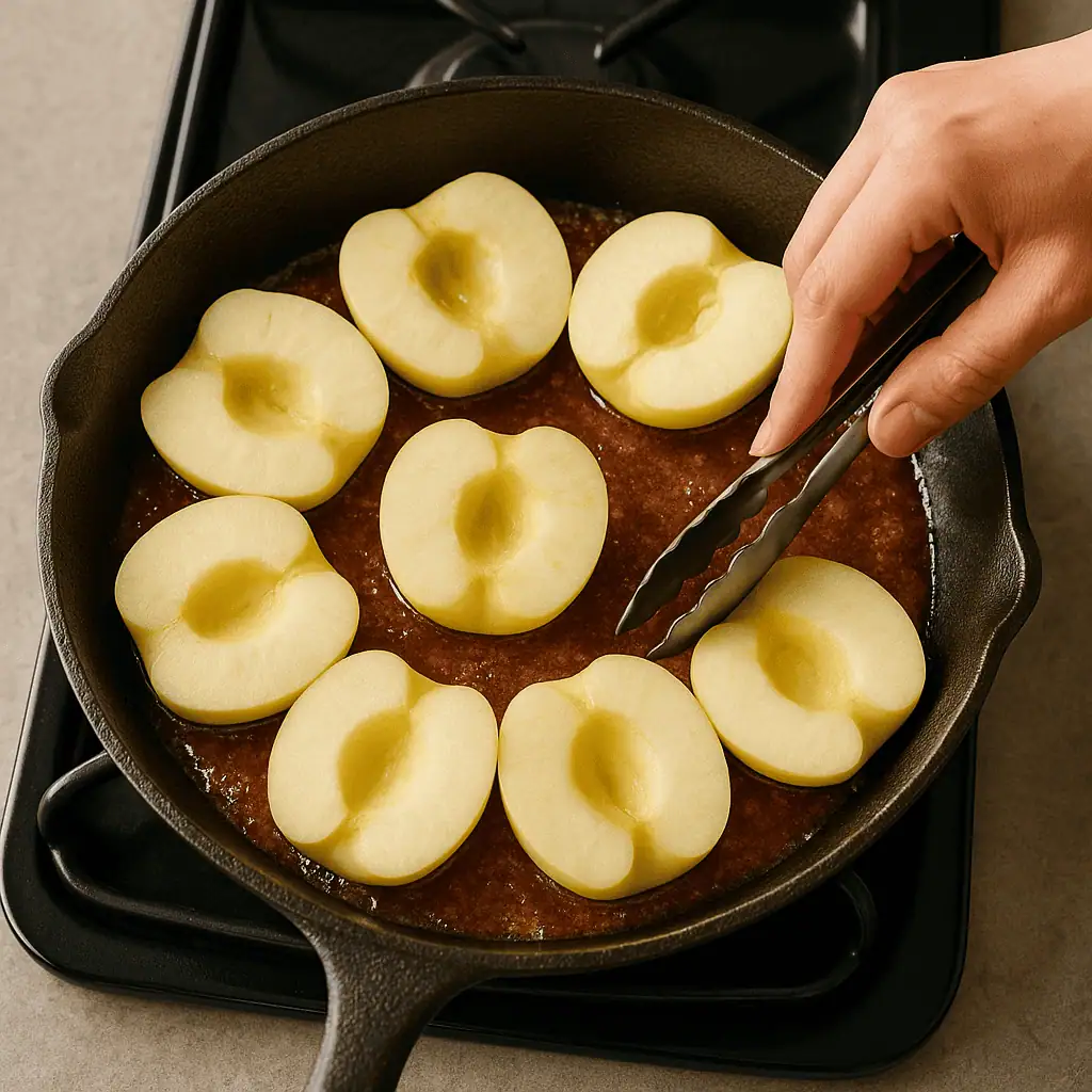Arrange apples cut-side up in the skillet. Cook for 15–20 minutes, occasionally spooning caramel over them, until softened.