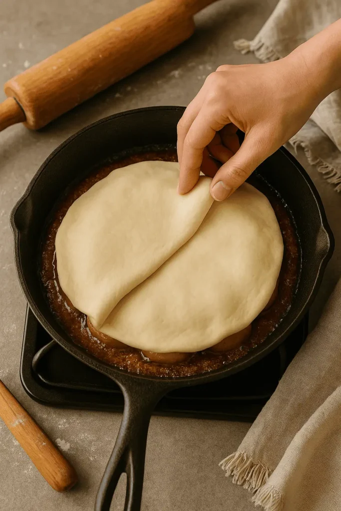 Top with puff pastry: Drape over the apples, tucking edges down around fruit. Cut a few slits in the top to vent.