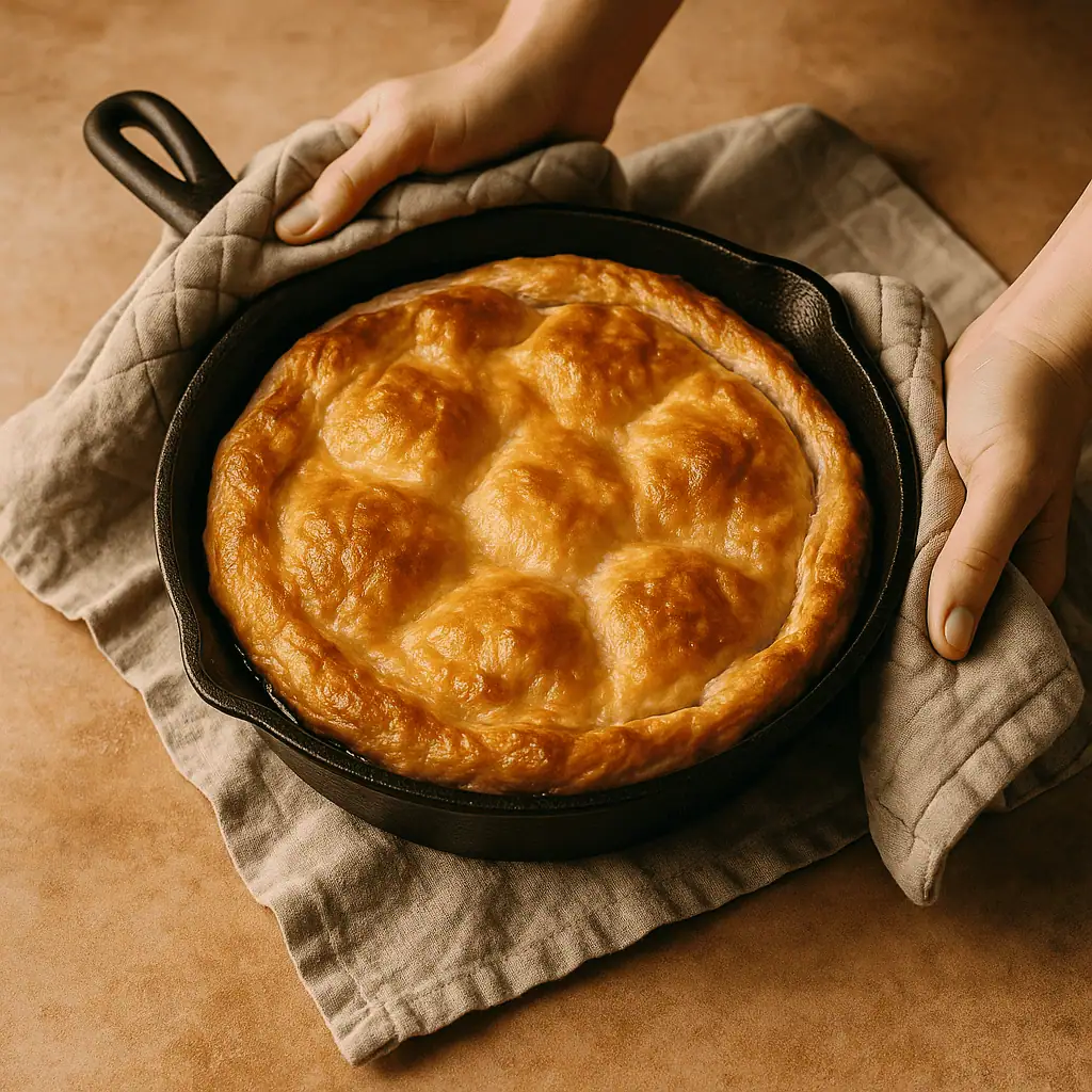 Bake for 25–30 minutes until the pastry is golden and crisp.