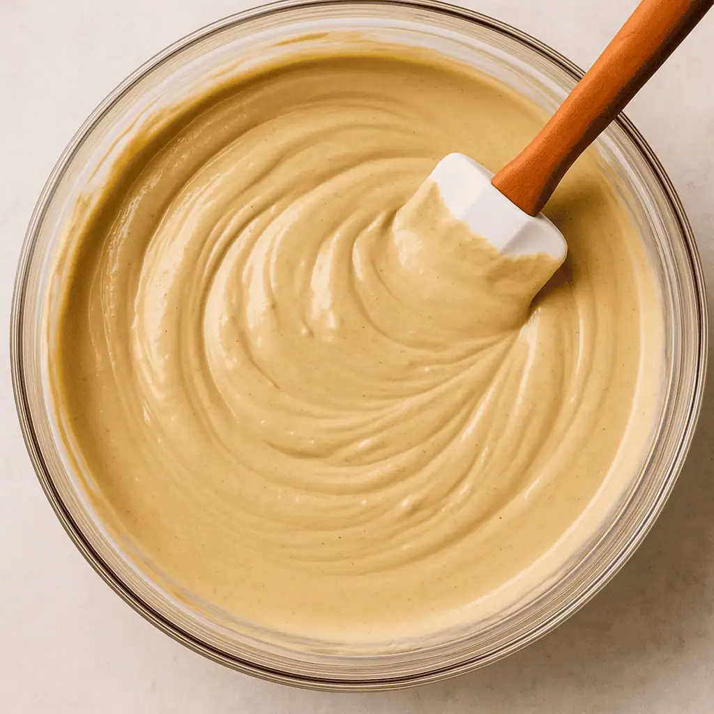 4️⃣ Beat in sour cream, flour, vanilla, and dissolved espresso. Finally, stir in heavy cream until just combined.