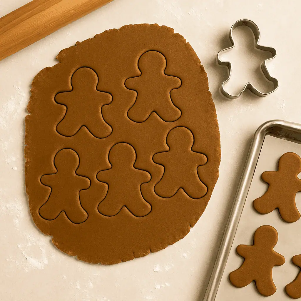 6. On a lightly floured surface, roll out dough to 1/4" thickness. Cut into shapes and place on sheets.