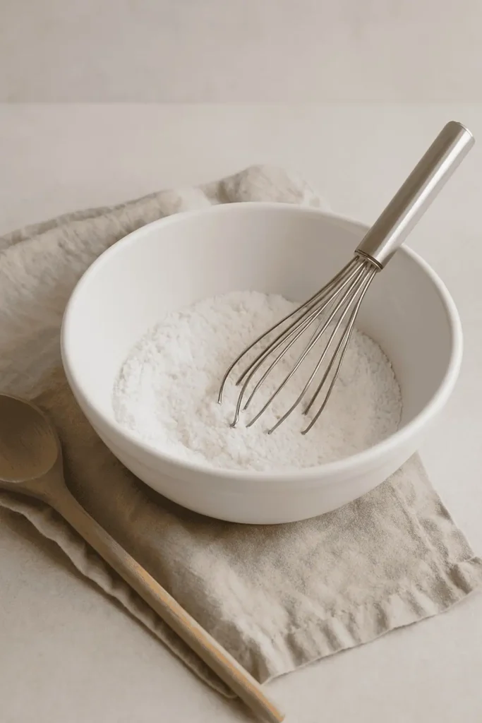1️⃣ In a medium bowl, whisk together the flour, baking powder, and salt. Set aside.