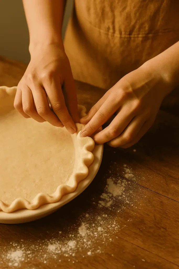 4️⃣ Line with parchment, fill with pie weights or beans, and bake for 10 minutes. Remove weights and bake 5 more minutes.
