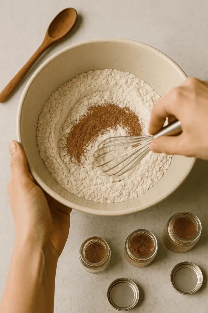 Dry Mix: In a bowl, whisk together flour, baking powder, baking soda, salt, and all the spices.