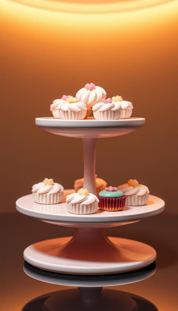 A visually striking and elegantly designed dessert holder, crafted with a harmonious color scheme that complements the article's theme. The holder features a sleek, modern profile with smooth, curved lines, softly lit from above by warm, diffused lighting that casts gentle shadows. Delicate, pastel-hued confections are displayed atop a minimalist, neutral-toned base, allowing the colors and textures of the desserts to take center stage. The overall composition conveys a sense of balance, sophistication, and an appreciation for the visual appeal of desserts as works of art. A visually striking and elegantly designed dessert holder, crafted with a harmonious color scheme that complements the article's theme. The holder features a sleek, modern profile with smooth, curved lines, softly lit from above by warm, diffused lighting that casts gentle shadows. Delicate, pastel-hued confections are displayed atop a minimalist, neutral-toned base, allowing the colors and textures of the desserts to take center stage. The overall composition conveys a sense of balance, sophistication, and an appreciation for the visual appeal of desserts as works of art.