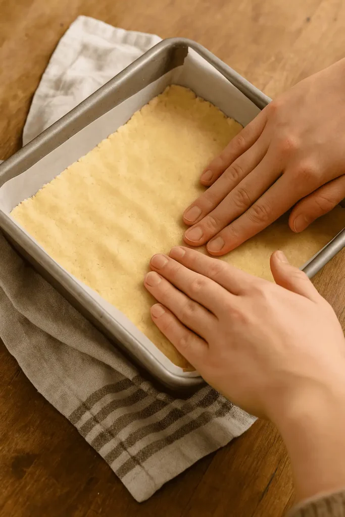 Make the Shortbread Base: In a bowl, cream butter and sugar until fluffy. Add salt and flour, mixing until dough forms. Press evenly into pan. Bake for 20-22 minutes until lightly golden. Let cool.