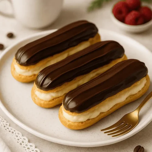 Dip and Serve: Dip tops of filled éclairs into ganache. Let set. Serve chilled or at room temp.