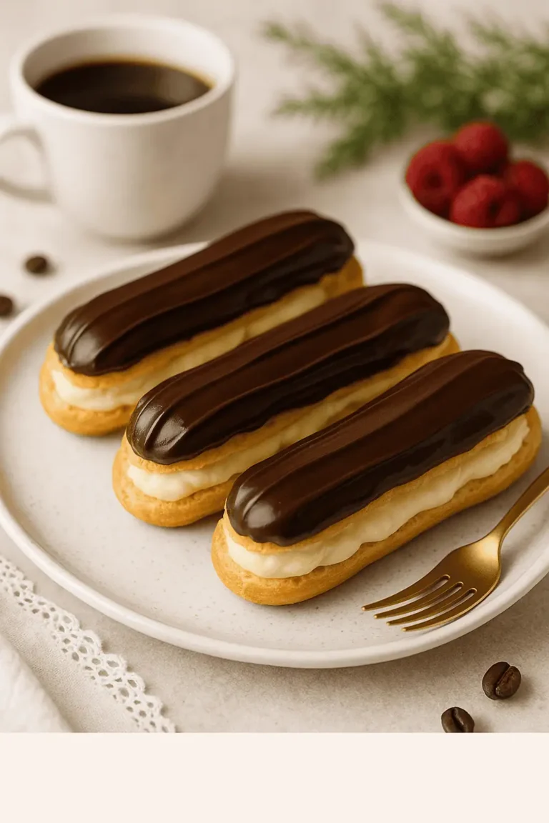 Dip and Serve: Dip tops of filled éclairs into ganache. Let set. Serve chilled or at room temp.