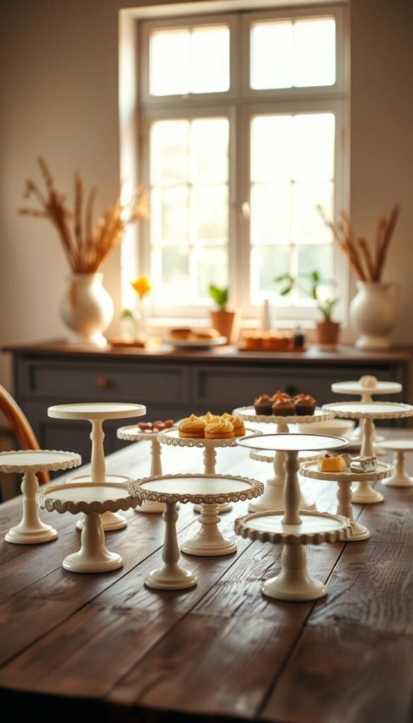 Delicate, handcrafted DIY dessert stands arranged on a rustic wooden table. Varying heights and textures in the foreground, with a mid-ground showcasing an assortment of baked treats and sweets. Warm, natural lighting filters through a large window, casting a soft, golden glow. Minimalist, earthy decor elements like potted plants and simple vases complement the shabby-chic aesthetic. The overall scene evokes a sense of homemade charm and inviting comfort, perfect for highlighting a dessert buffet or small gathering. Delicate, handcrafted DIY dessert stands arranged on a rustic wooden table. Varying heights and textures in the foreground, with a mid-ground showcasing an assortment of baked treats and sweets. Warm, natural lighting filters through a large window, casting a soft, golden glow. Minimalist, earthy decor elements like potted plants and simple vases complement the shabby-chic aesthetic. The overall scene evokes a sense of homemade charm and inviting comfort, perfect for highlighting a dessert buffet or small gathering.