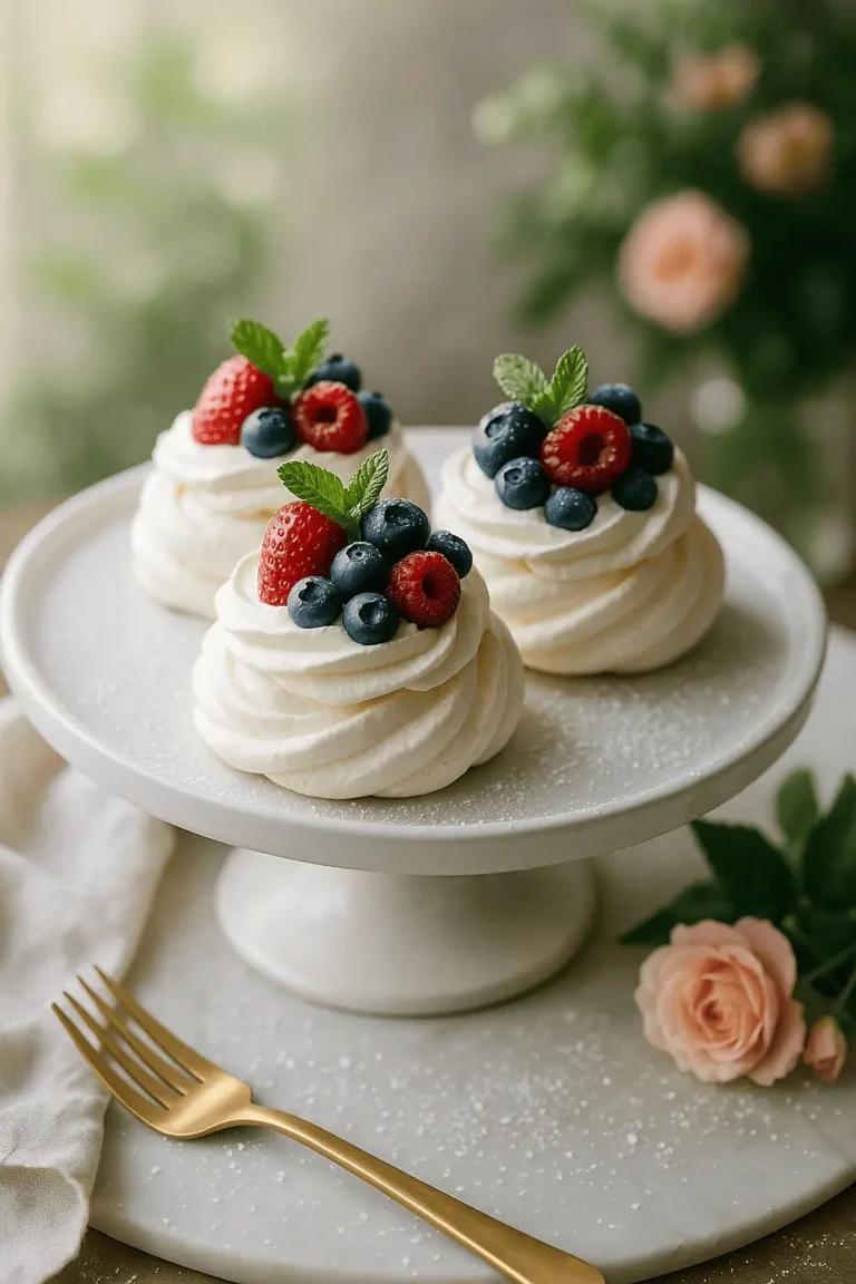 ๐ Crisp-Outside, Marshmallow-Inside Mini Pavlovas with Berries & Cream ๐