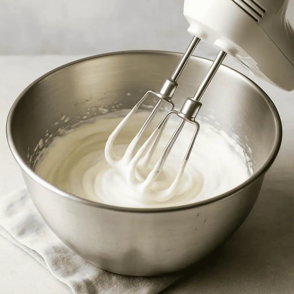 Beat heavy cream to soft peaks. In a separate bowl, mix cream cheese, sugar, and vanilla until smooth. Fold in whipped cream.