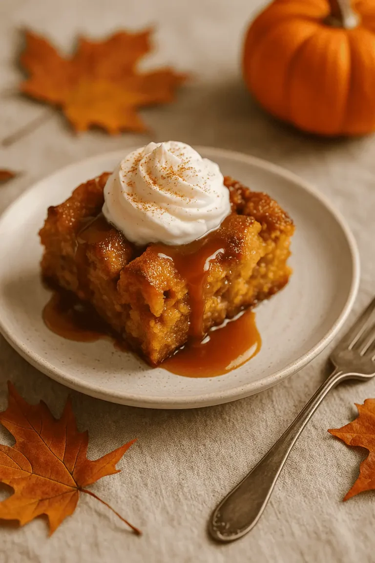 π Pumpkin Bread Pudding with Caramel Sauce